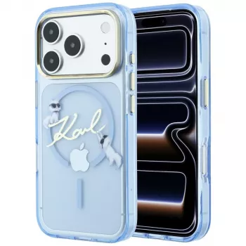 Coque MagSafe Karl Lagerfeld Script Logo pour iPhone 18 Pro / 17 Pro, bleu clair