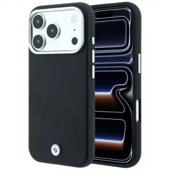 Étui de smartphone MagSafe BMW Sign Inclined Deboss Letters pour iPhone 18 Pro Max / 17 Pro Max, noir