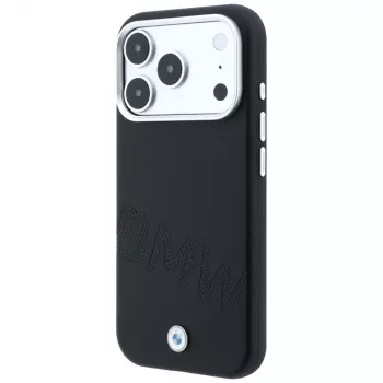 Étui de smartphone MagSafe BMW Sign Inclined Deboss Letters pour iPhone 18 Pro Max / 17 Pro Max, noir