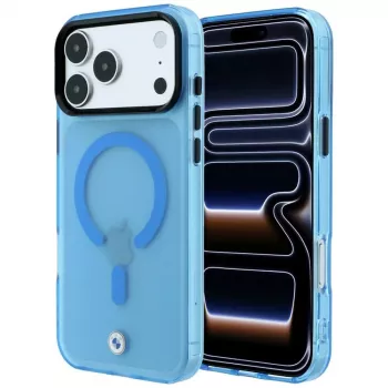 Coque de smartphone MagSafe BMW Sign Frosted IML & Metal Logo pour iPhone 18 Pro / 17 Pro, bleu