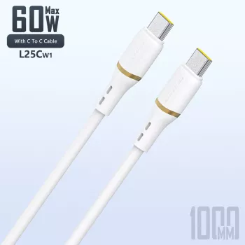 Câble de données USB-C vers USB-C Dudao 1 m 60 W en silicone liquide, blanc