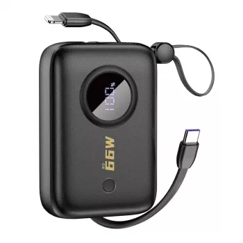 Batterie externe Dudao DDA344 10000 mAh, PD 22,5 W, câble intégré, noire