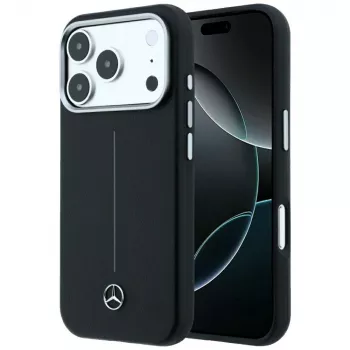 Étui MagSafe Mercedes Leather Semi Wrap Iconic Line pour iPhone 18 Pro / 17 Pro, noir