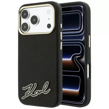 Coque de smartphone MagSafe Karl Lagerfeld Grained with Resin Signature Logo pour iPhone 18 Pro Max / 17 Pro Max, noire