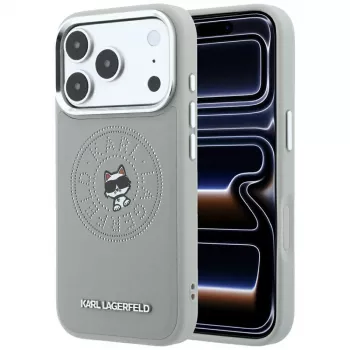 Étui pour smartphone MagSafe Karl Lagerfeld Point & Choupette Sketch pour iPhone 18 Pro / 17 Pro, gris