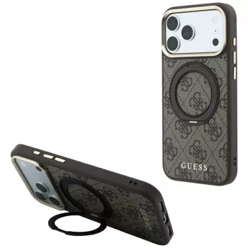 Coque MagSafe Guess GUE005690 Ring Stand 360 4G Classic Logo pour iPhone 18 Pro Max / 17 Pro Max, marron
