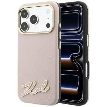 Coque avec MagSafe Karl Lagerfeld Grained with Resin Signature Logo pour iPhone 18 Pro Max / 17 Pro Max, rose