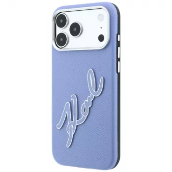 Coque Karl Lagerfeld Smooth Big Resin Signature Logo pour iPhone 18 Pro / 17 Pro, bleue