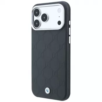 Coque MagSafe BMW Sign Deboss Quilted Metal Logo pour iPhone 18 Pro Max / 17 Pro Max, anthracite