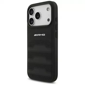 Mercedes AMG Leather Debossed Lines Logo case for iPhone 18 Pro / 17 Pro, black