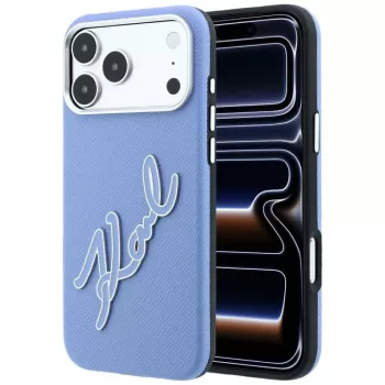 Coque Karl Lagerfeld Smooth Big Resin Signature Logo pour iPhone 18 Pro Max / 17 Pro Max, bleue