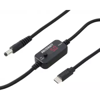 Convertisseur de tension USB VOLTCRAFT VC-18735745, fiche DC 5,5 x 2,1 mm, USB-C PD/DC, tension de sortie réglable, avec adaptateur DC, noir