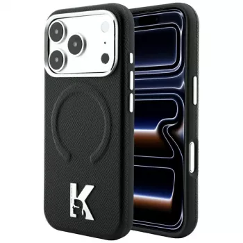 Coque MagSafe Karl Lagerfeld KF003258 Grained Embossed Ring & Kameo Logo pour iPhone 18 Pro Max / 17 Pro Max, noir