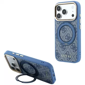 Coque MagSafe Guess GUE005696 Ring Stand 360 4G Classic Logo pour iPhone 18 Pro Max / 17 Pro Max, bleu