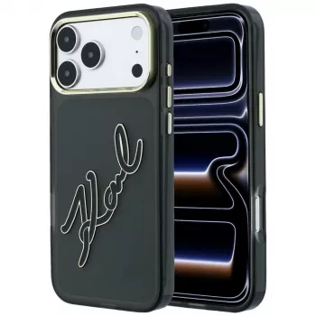 Coque Karl Lagerfeld KF003382 IML Big Signature Resin Metal Frame pour iPhone 18 Pro Max / 17 Pro Max, noir