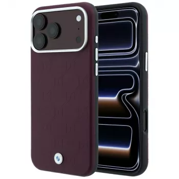 Coque MagSafe BMW BMW001224 Sign Deboss Quilted Metal Logo pour iPhone 18 Pro Max / 17 Pro Max, bordeaux