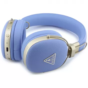 Casque Bluetooth ENC Guess Grained Triangle Gold Logo, bleu