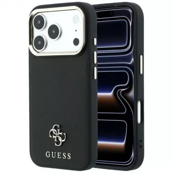Coque MagSafe Guess Saffiano Small 4G & Classic Logo pour iPhone 18 Pro / 17 Pro, noire