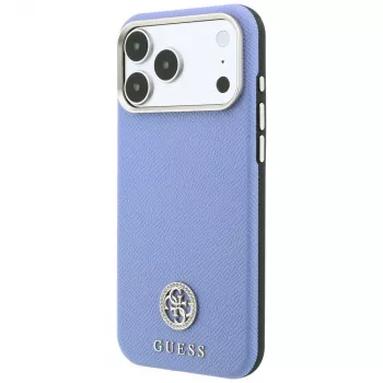 Coque MagSafe Guess Grained Round Strass Logo pour iPhone 18 Pro Max / 17 Pro Max, bleue