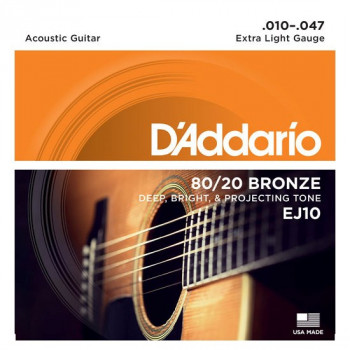 Cordes pour guitare acoustique D'Addario EJ10, 10-47