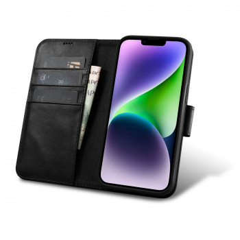 iCarer Oil Wax Wallet Case 2in1 leather flip case for iPhone 14 Plus, Anti-RFID, black (WMI14220723-BK)