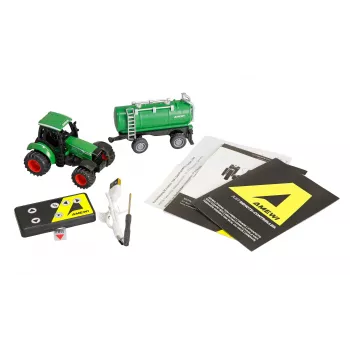 Tracteur en métal Amewi avec remorque citerne, 1:64, RTR, vert