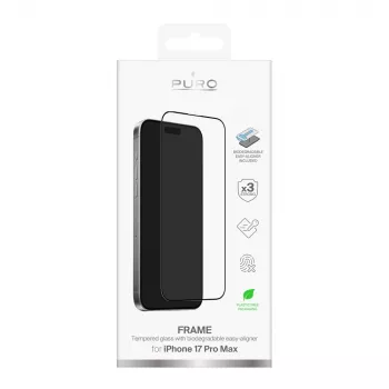 Verre trempé PURO Frame pour iPhone 17 Pro Max avec applicateur et cadre noir