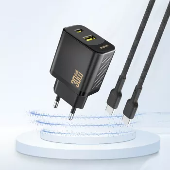 Chargeur mural Dudao A27TEU PD 30 W GaN, USB-A + USB-C, noir