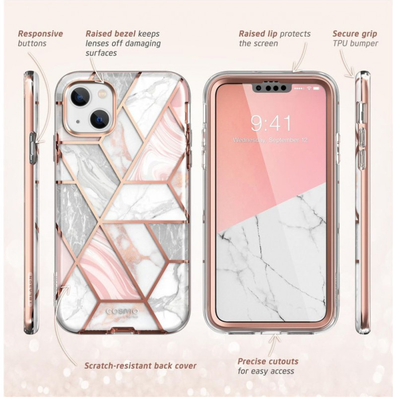 Coque Supcase Cosmo pour Apple iPhone 14 Plus / 15 Plus, Pink Marble