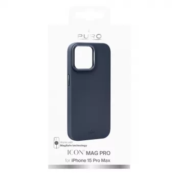 Coque en silicone MagSafe Puro Icon Mag Pro pour Apple iPhone 15 Pro Max, bleu foncé