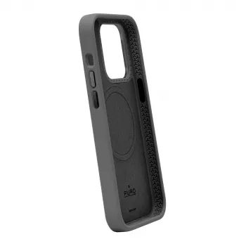 Coque en silicone MagSafe Puro Icon Mag Pro avec boutons métalliques pour Apple iPhone 15 Plus, noire
