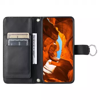Étui portefeuille en cuir PU Hurtel pour Samsung Galaxy A37 5G avec fonction support et bandoulière, noir
