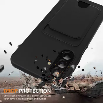 Coque TPU Hurtel pour Samsung Galaxy A57 5G avec porte-cartes et dragonne, noire