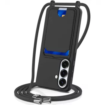 Coque TPU Hurtel pour Samsung Galaxy S26 avec porte-cartes et dragonne, noire