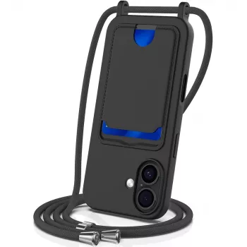 Coque TPU pour iPhone 17 avec porte-cartes et dragonne, noire