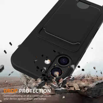 Coque TPU pour iPhone 17 avec porte-cartes et dragonne, noire