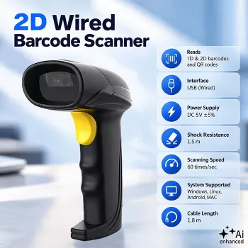 Scanner de codes-barres Precision 1D 2D Qoltec, QR, EAN, USB