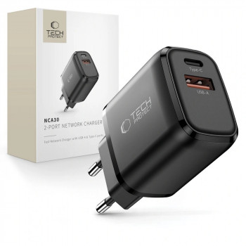 Chargeur mural USB-A, USB-C Tech-Protect NCA30 PD 30 W / QC3.0, noir