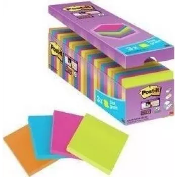 3M Post-it Super Sticky Notes 654SE24P, 76 x 76 mm, 90 feuilles par bloc, 4 couleurs (lot avantageux)