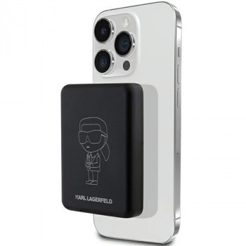 Batterie externe à induction Karl Lagerfeld KLPBM5KIOTTGK 5000 mAh 15W, Outline Ikonik, MagSafe, noire