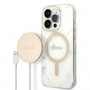 Guess GUBPP14LHMEACSH Coque + chargeur sans fil Apple iPhone 14 Pro blanche, Hardcase, Marble, MagSafe
