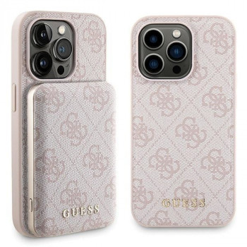 Guess GUBPM5P14L4GEMGP Coque rigide pour Apple iPhone 14 Pro + batterie externe MagSafe 5000 mAh, lot, 4G Metal Logo, rose